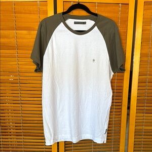 French Connection White and Olive Short Sleeve Tee